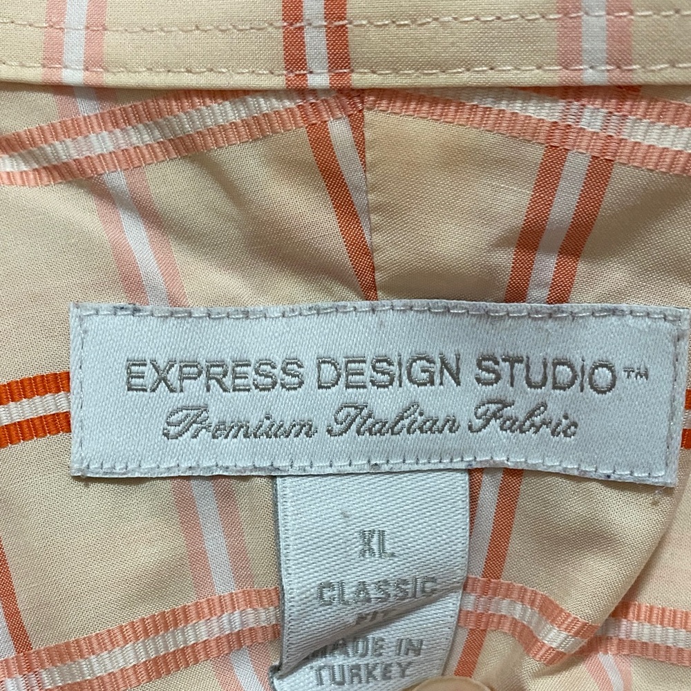 Express Men's Peach and Red Plaid Shirt - Picture 3 of 4